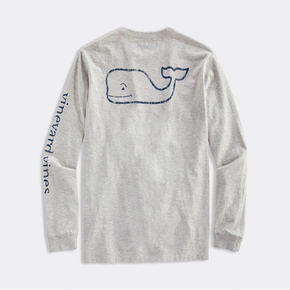 Vineyard Vines Light Heather Gray Long Sleeve Tee‎ with Navy Whale Size XS